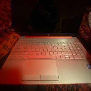 Red HP laptop